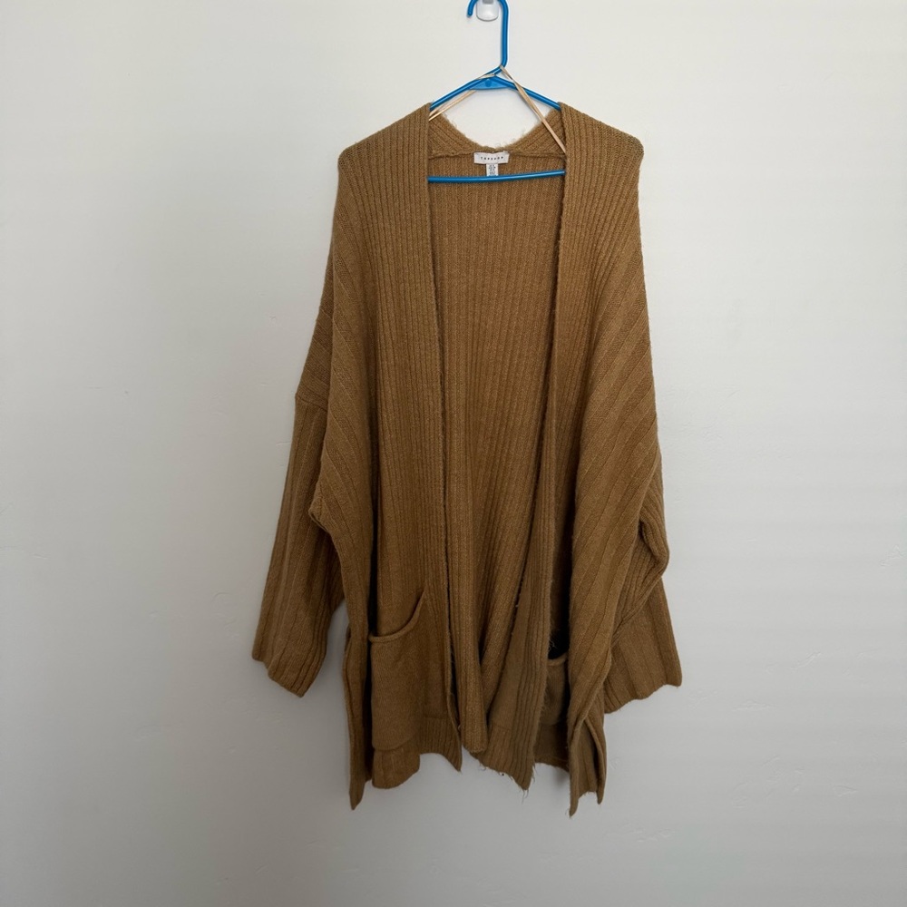 Topshop Tan Ribbed Oversized Cardigan